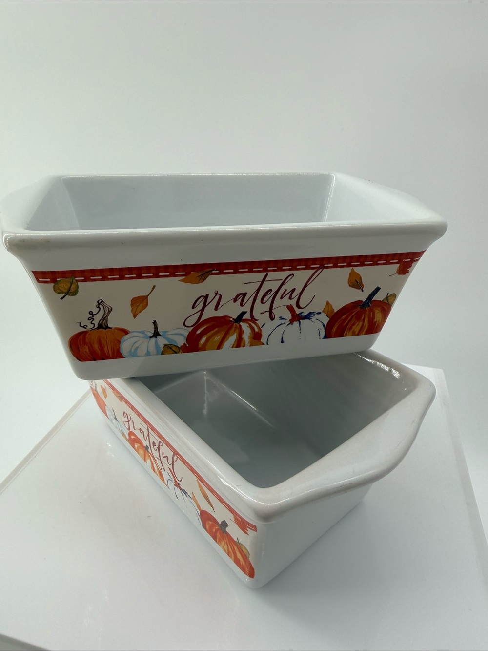 Grateful Pumpkin Ceramic Baking Dish - White and Orange
